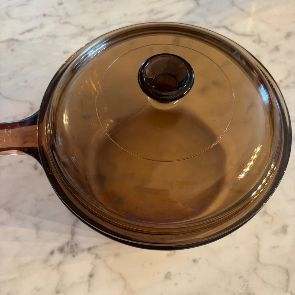 Visions Corning Amber Glass 1.5L Saucepan with Pyrex V-1.5-C Lid Made in USA